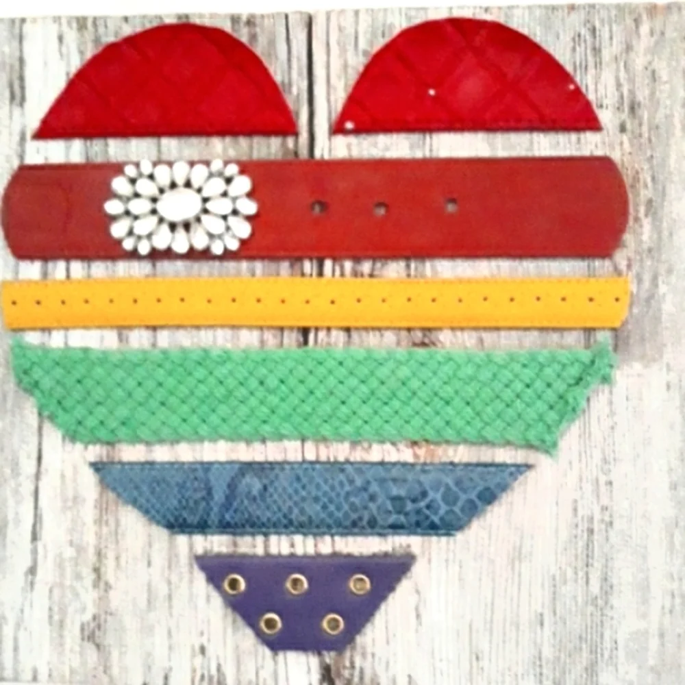LGBTQ Pride Heart Handmade With belts art wall hanging 12 x 10